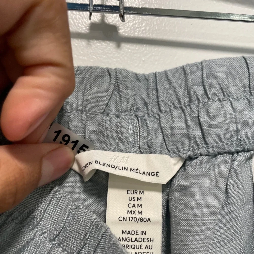 H&M Light Blue Linen Blend Wide Leg Drawstring Pants Medium 1259065 5